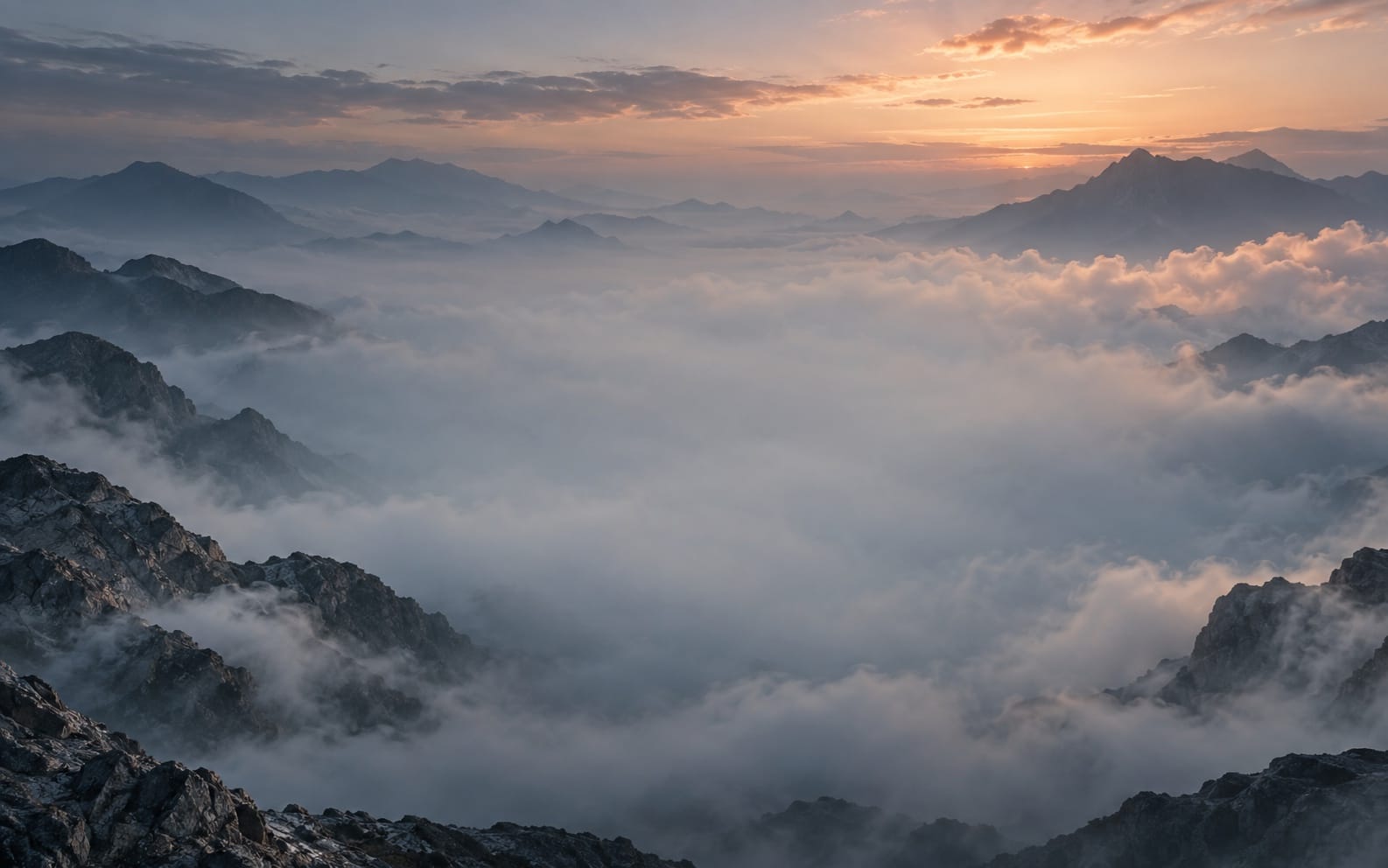 Mountains around Makkah rising out of morning fog.